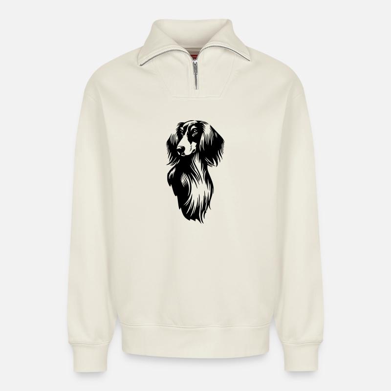 Saluki Kopf - Relaxed Unisex Organic Half Zip Sweatshirt – von SPREAD - Naturweiß