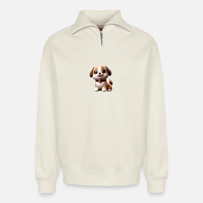 Niedlicher Hund - Relaxed Unisex Organic Half Zip Sweatshirt – von SPREAD - Naturweiß