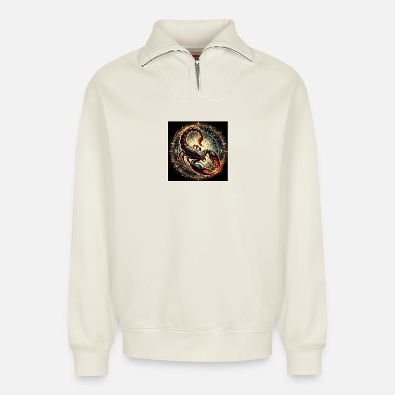 SCORPION \ Tierkreiszeichen - Relaxed Unisex Organic Half Zip Sweatshirt – von SPREAD - Naturweiß