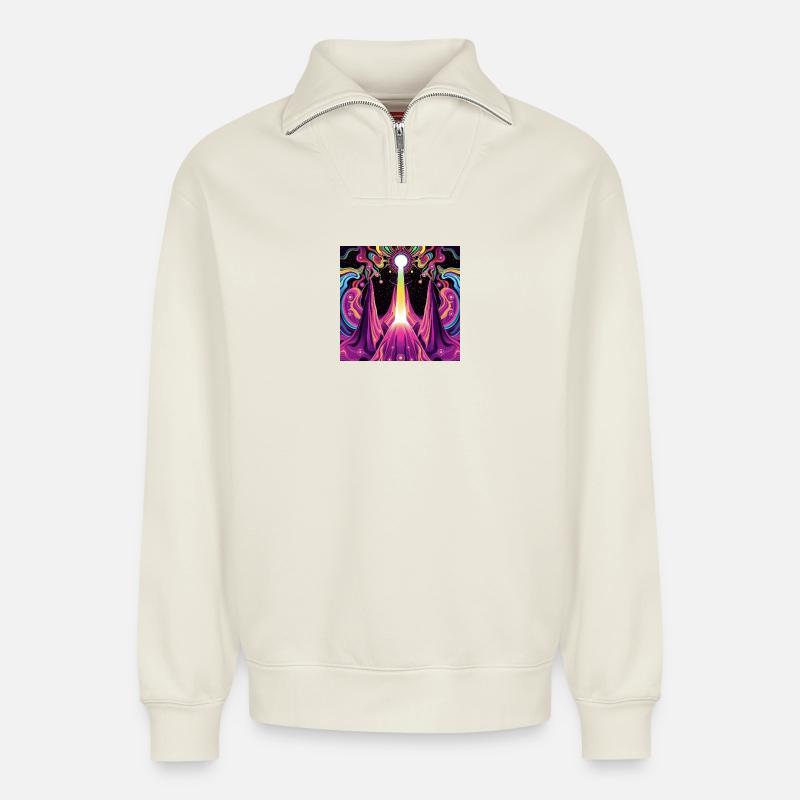 Psychedelic - Relaxed Unisex Organic Half Zip Sweatshirt – von SPREAD - Naturweiß