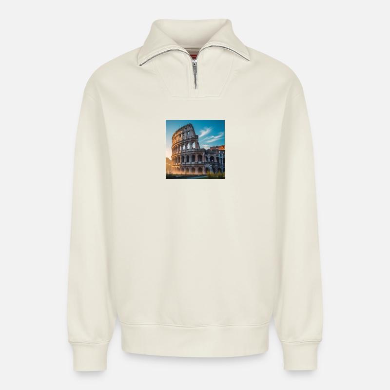 Coliseum - Relaxed Unisex Organic Half Zip Sweatshirt – by SPREAD - off white