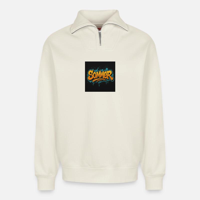 Summer - Relaxed Unisex Organic Half Zip Sweatshirt – by SPREAD - off white