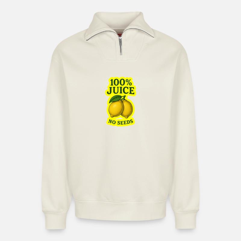 100 % Jus sans GRAINES - Sweat unisexe décontracté en coton biologique à demi-zip – de SPREAD - blanc cassé
