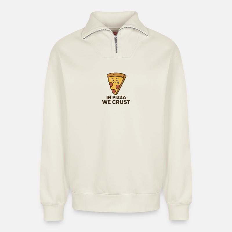 In Pizza We Crust - Relaxed Unisex Organic Half Zip Sweatshirt – von SPREAD - Naturweiß