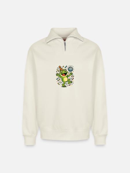 Party Frog - Relaxed Unisex Organic Half Zip Sweatshirt – by SPREAD - off white