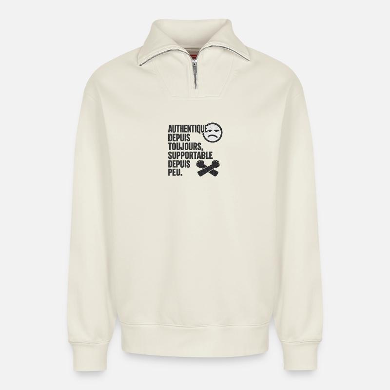 Authentic Forever Tee - Relaxed Unisex Organic Half Zip Sweatshirt – by SPREAD - off white
