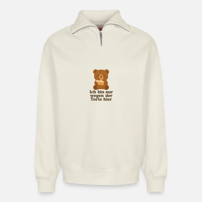 Fuer die Torte - Relaxed Unisex Organic Half Zip Sweatshirt – von SPREAD - Naturweiß