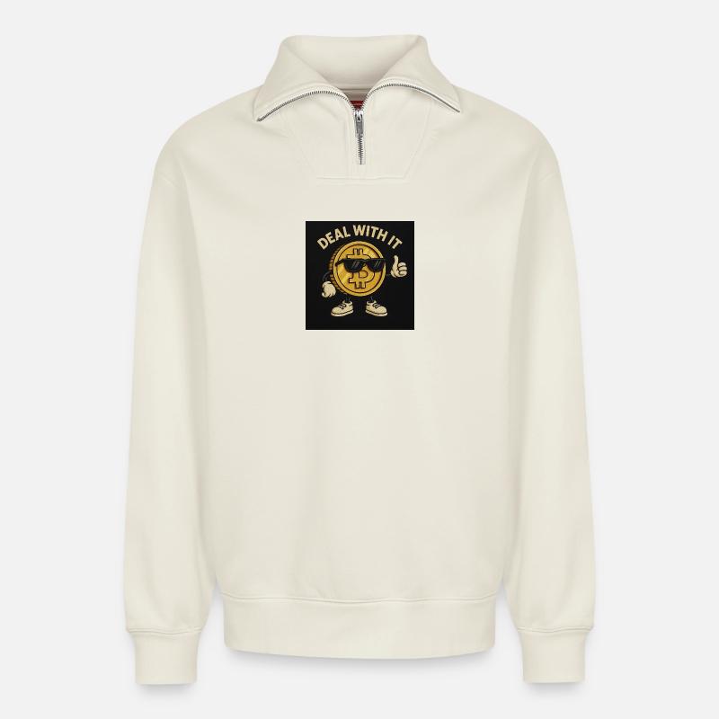 Bitcoin - Relaxed Unisex Organic Half Zip Sweatshirt – by SPREAD - off white