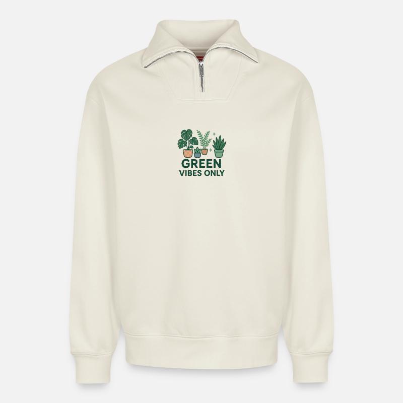 Green Vibes Only - Relaxed Unisex Organic Half Zip Sweatshirt – von SPREAD - Naturweiß