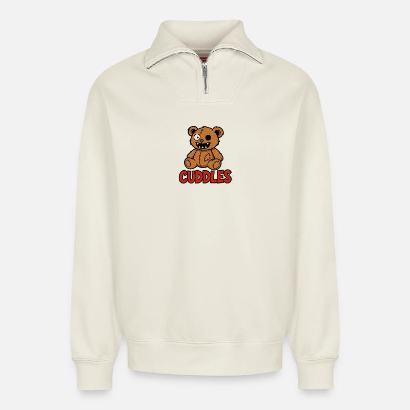 Cuddle Bear - Relaxed Unisex Organic Half Zip Sweatshirt – von SPREAD - Naturweiß