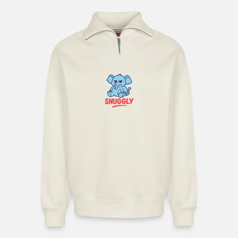 Grumpy Elephant - Relaxed Unisex Organic Half Zip Sweatshirt – von SPREAD - Naturweiß