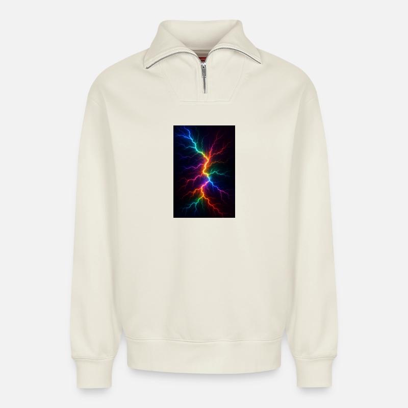 Regenbogen Blitzsturm - Relaxed Unisex Organic Half Zip Sweatshirt – von SPREAD - Naturweiß