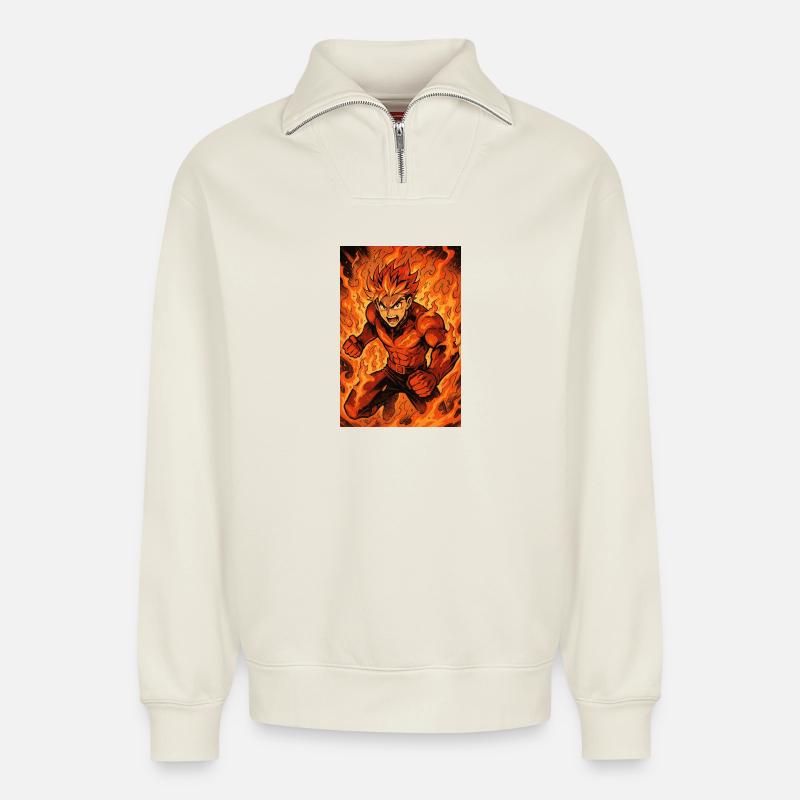 Fire Flame Fighter - Relaxed Unisex Organic Half Zip Sweatshirt – by SPREAD - off white