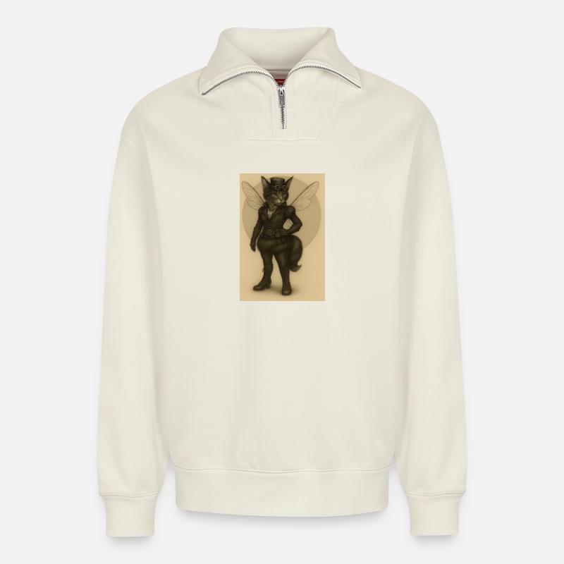 Dame Steamcat - Sweat unisexe décontracté en coton biologique à demi-zip – de SPREAD - blanc cassé