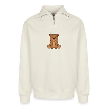 Kuschelbär Illustration - Relaxed Unisex Organic Half Zip Sweatshirt – von SPREAD - Naturweiß - Vorne