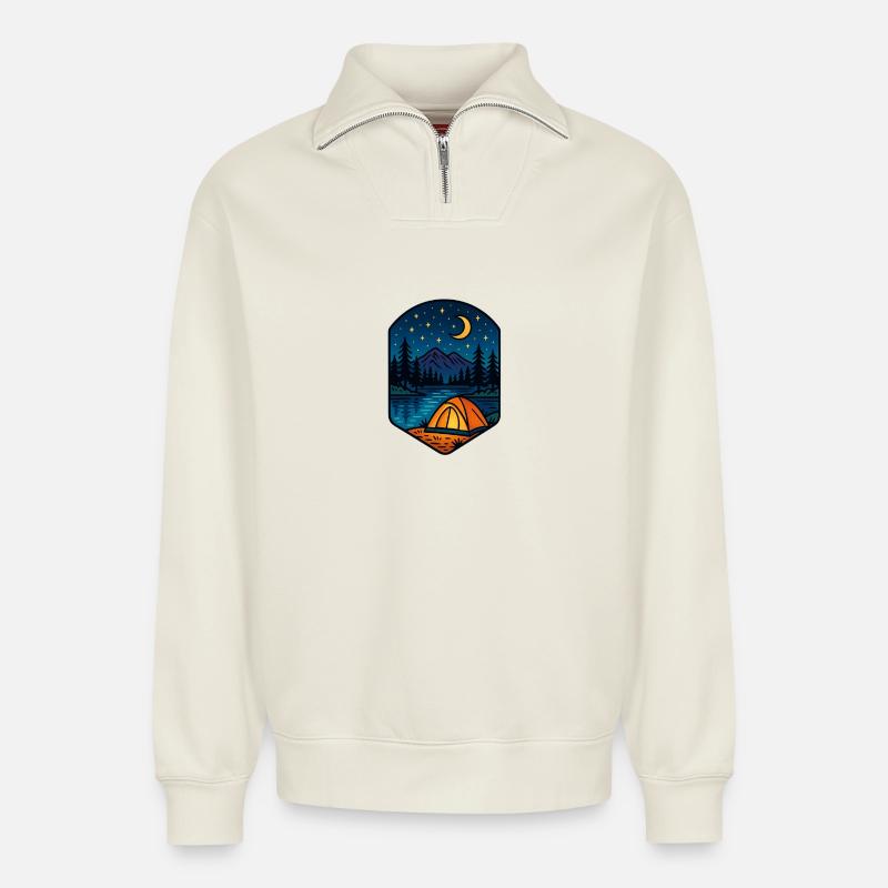Flucht aus dem Sternensee - Relaxed Unisex Organic Half Zip Sweatshirt – von SPREAD - Naturweiß