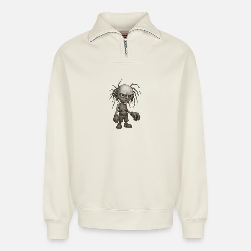 Grumpy Grom (Outcast Edition) - Sweat unisexe décontracté en coton biologique à demi-zip – de SPREAD - blanc cassé