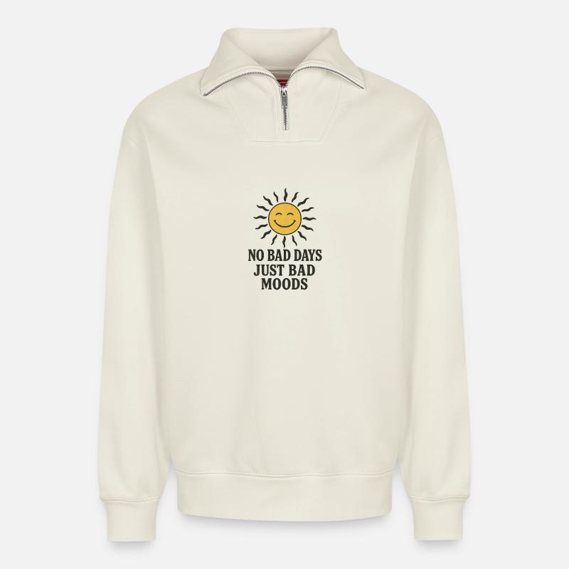 No Bad Days - Relaxed Unisex Organic Half Zip Sweatshirt – von SPREAD - Naturweiß