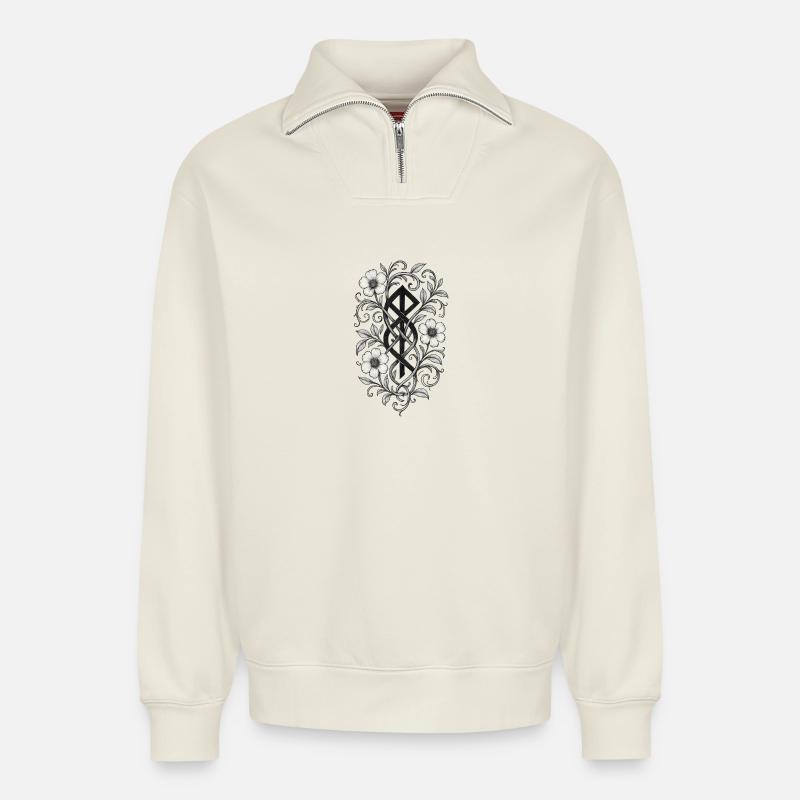Florale Gerechtigkeit - Relaxed Unisex Organic Half Zip Sweatshirt – von SPREAD - Naturweiß