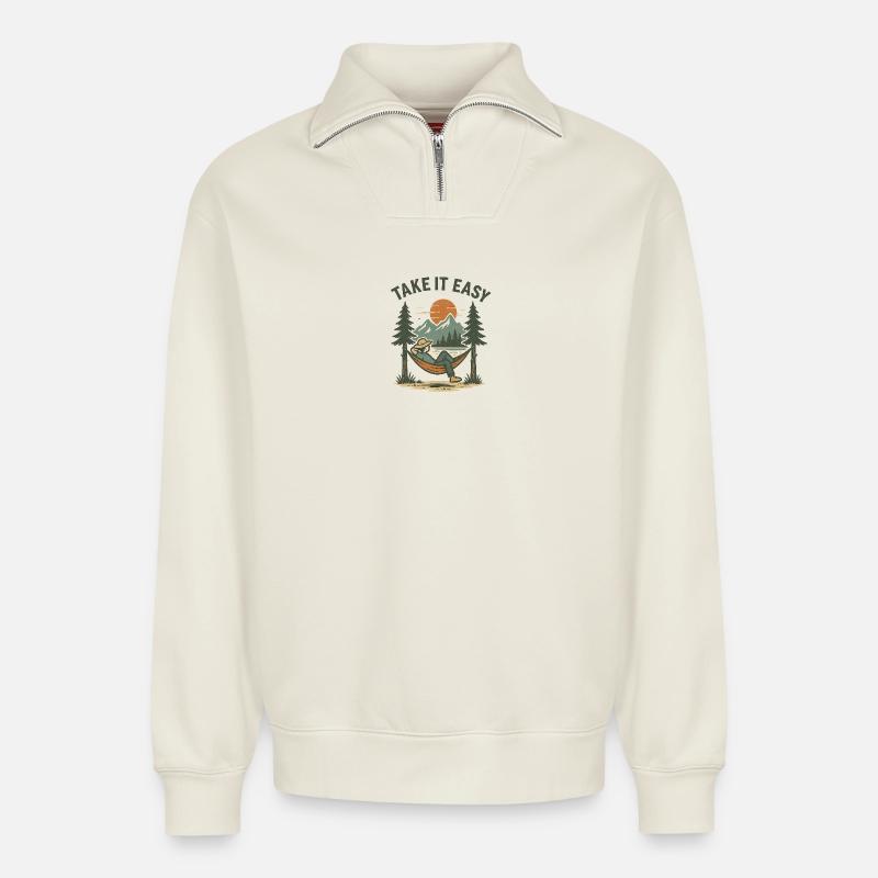 Take It Easy - Relaxed Unisex Organic Half Zip Sweatshirt – von SPREAD - Naturweiß
