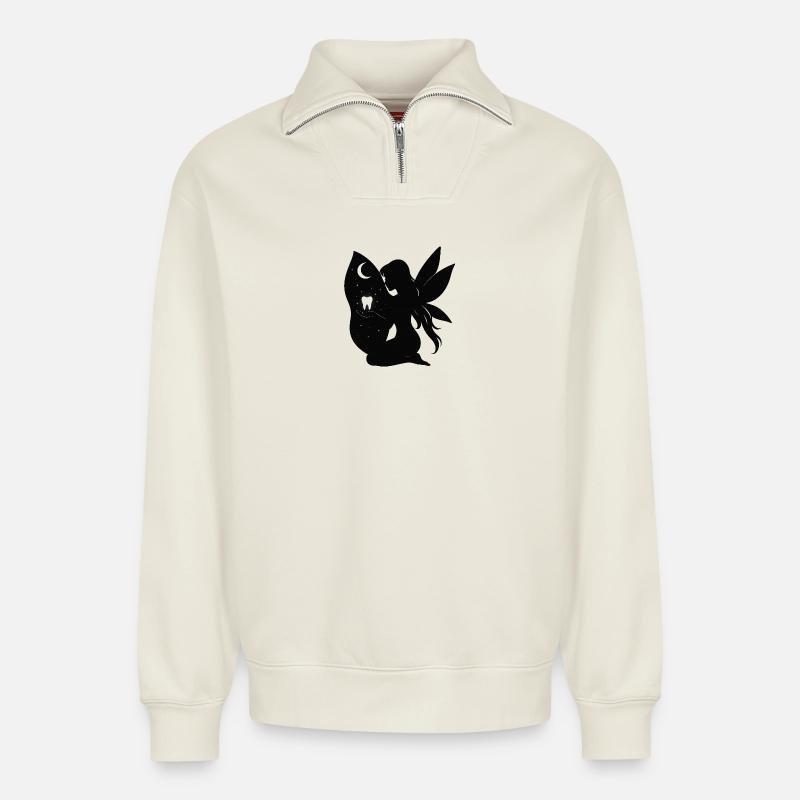Mondnacht Fee Silhouette - Relaxed Unisex Organic Half Zip Sweatshirt – von SPREAD - Naturweiß