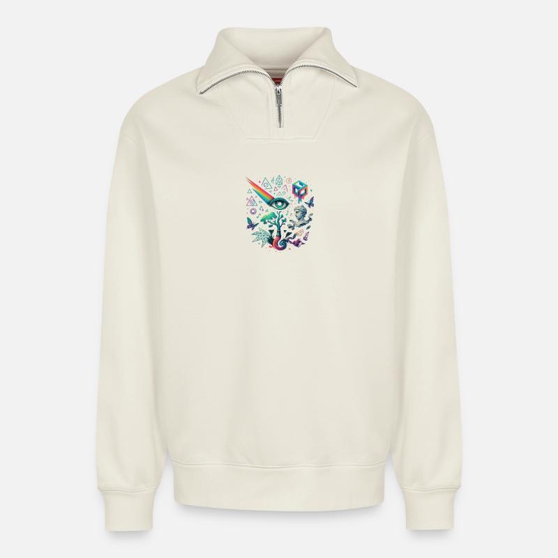 Gedankenblüte - Relaxed Unisex Organic Half Zip Sweatshirt – von SPREAD - Naturweiß