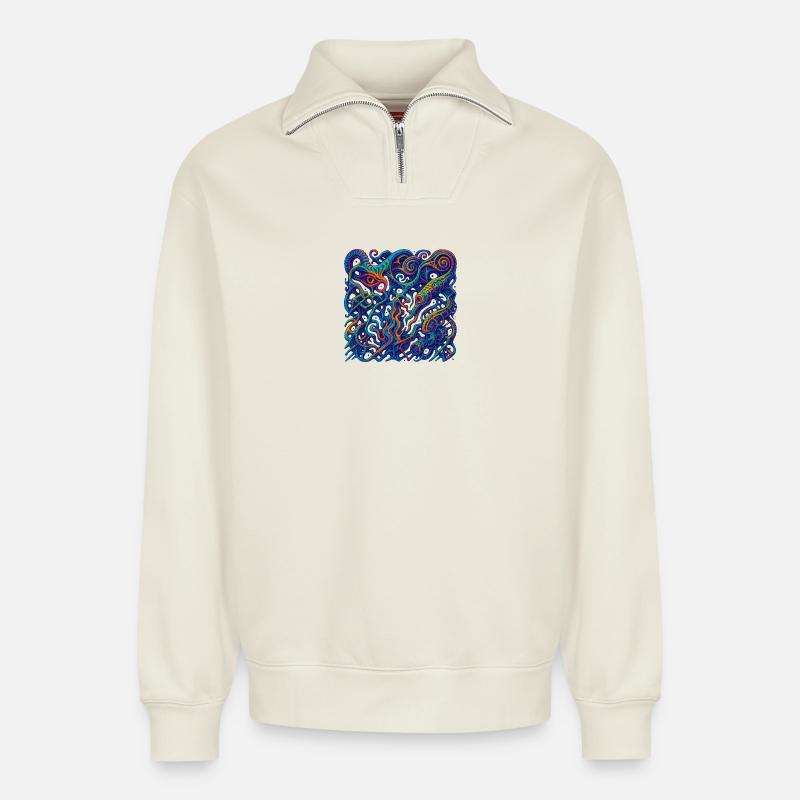 Hallucination Grid - Relaxed Unisex Organic Half Zip Sweatshirt – by SPREAD - off white