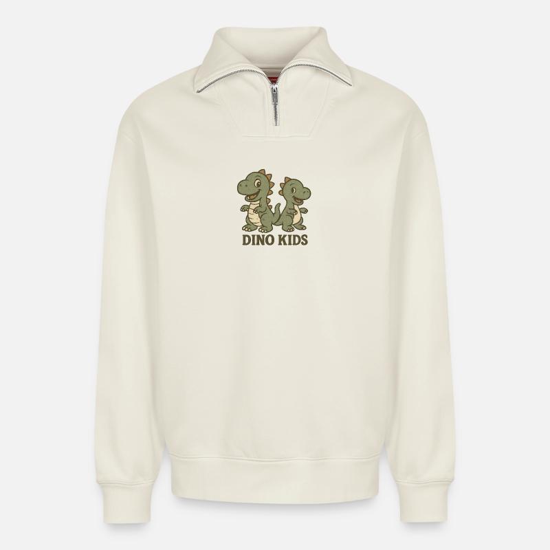 Niedliche Dino-Kinder Design - Relaxed Unisex Organic Half Zip Sweatshirt – von SPREAD - Naturweiß