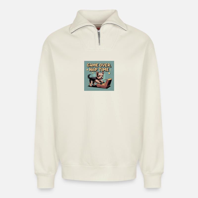 Hund und Konsole: Virtuelles Gameplay - Relaxed Unisex Organic Half Zip Sweatshirt – von SPREAD - Naturweiß