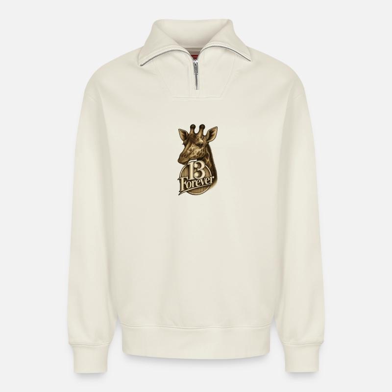 13Girafe - Sweat unisexe décontracté en coton biologique à demi-zip – de SPREAD - blanc cassé