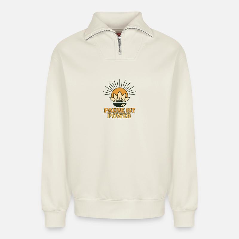 Self-Care & Mindfulness Design - Relaxed Unisex Organic Half Zip Sweatshirt – by SPREAD - off white