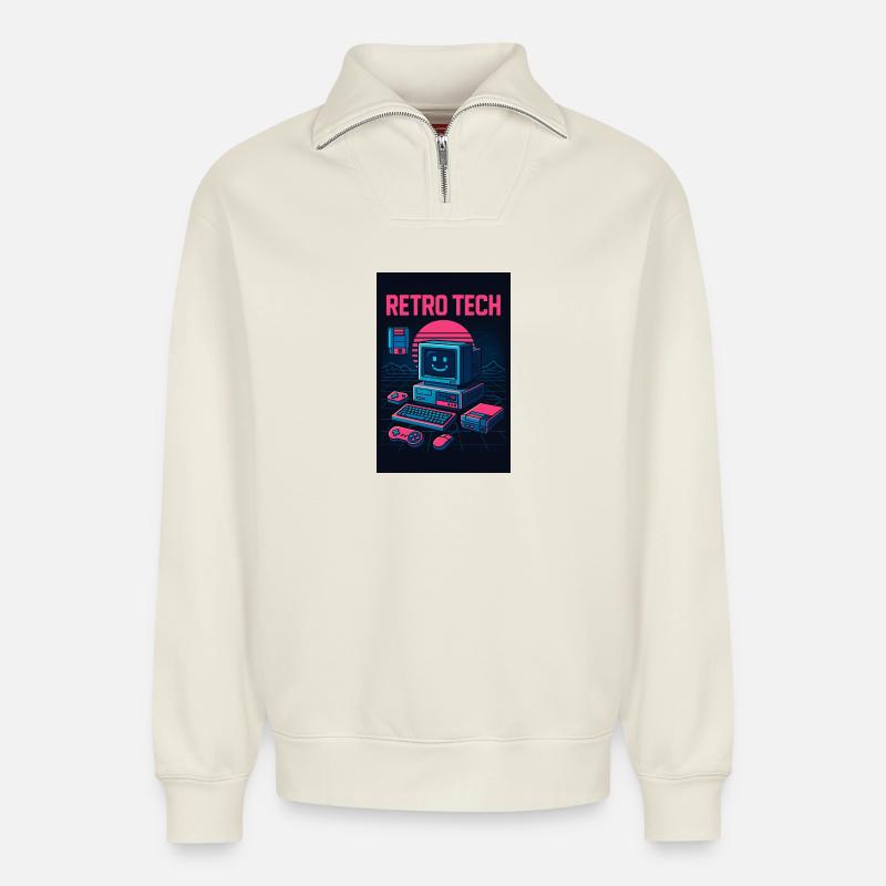 Retro Tech Computer Grafikdesigner mit Lächeln - Relaxed Unisex Organic Half Zip Sweatshirt – von SPREAD - Naturweiß