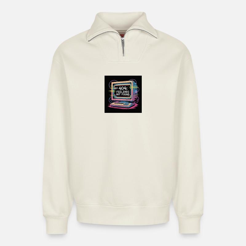 Retro Computer 404 No Feeling - Relaxed Unisex Organic Half Zip Sweatshirt – by SPREAD - off white