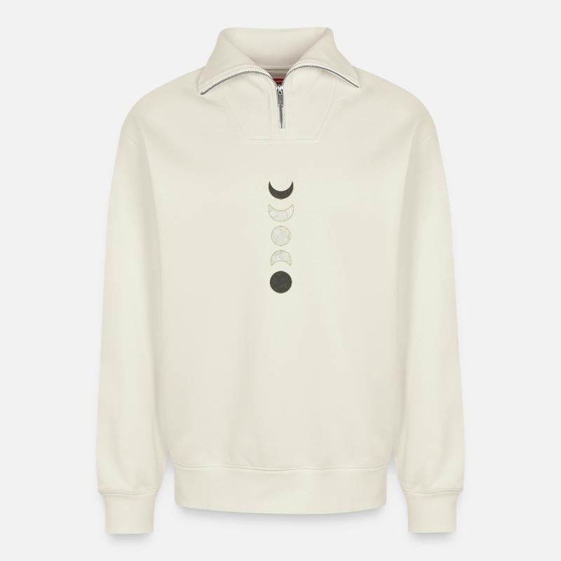 Moon Phases Marble Pattern - Relaxed Unisex Organic Half Zip Sweatshirt – by SPREAD - off white