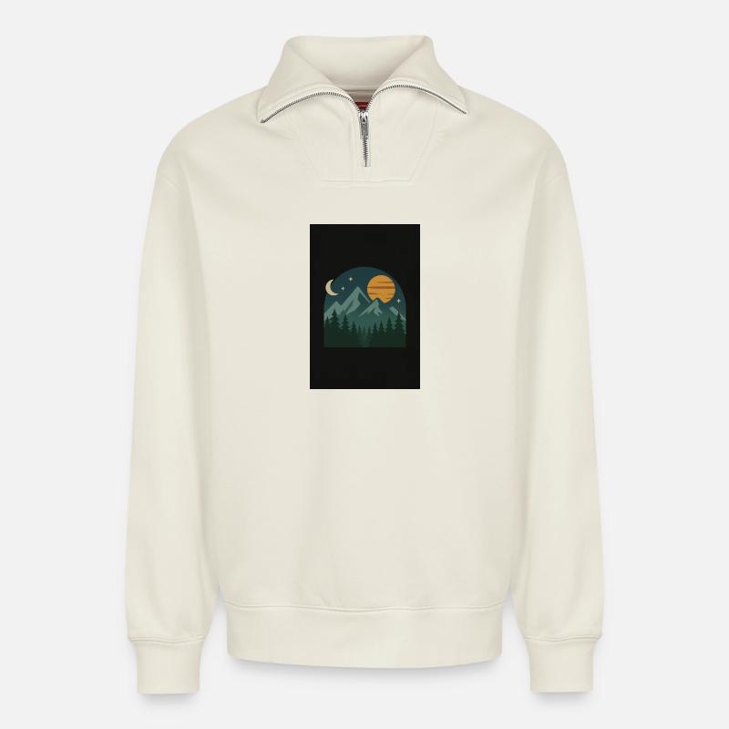 Nacht Berglandschaft Illustration - Relaxed Unisex Organic Half Zip Sweatshirt – von SPREAD - Naturweiß