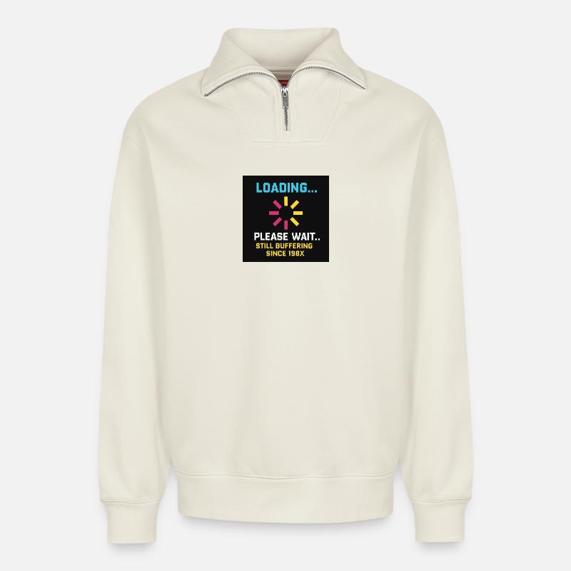 Ladezeichen Humor Motiv - Relaxed Unisex Organic Half Zip Sweatshirt – von SPREAD - Naturweiß
