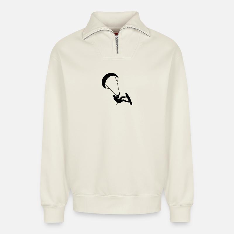 Kiter. Kitesurfing - Relaxed Unisex Organic Half Zip Sweatshirt – von SPREAD - Naturweiß