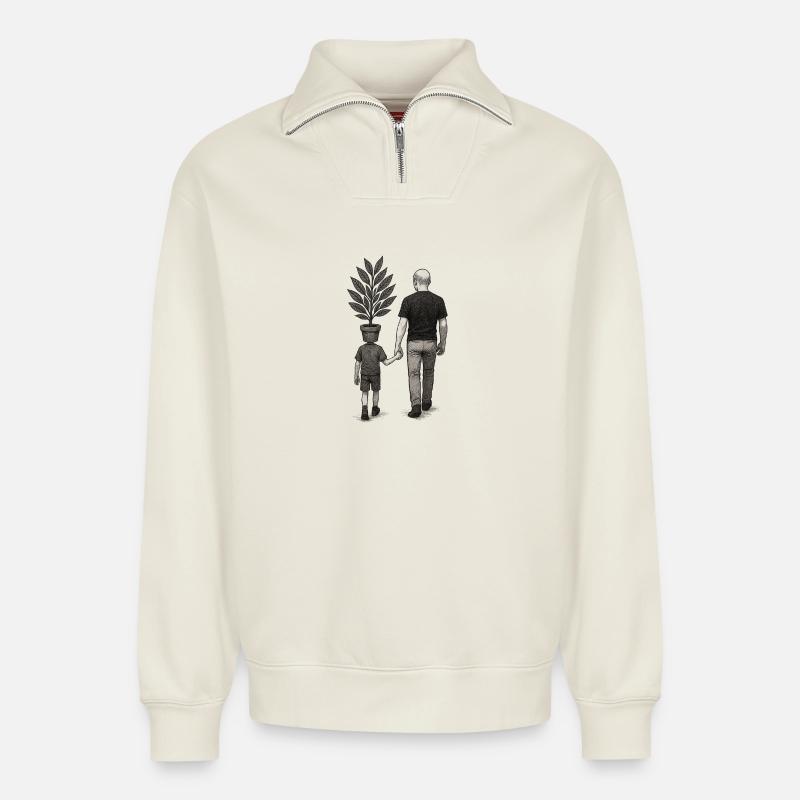 Elterliche Unterscheidung mit Blumentopf - Relaxed Unisex Organic Half Zip Sweatshirt – von SPREAD - Naturweiß