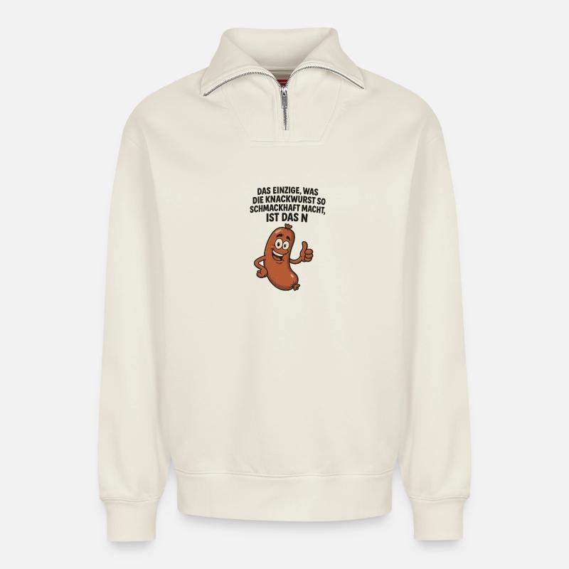 Knackwurst Lustiger Spruch - Relaxed Unisex Organic Half Zip Sweatshirt – von SPREAD - Naturweiß