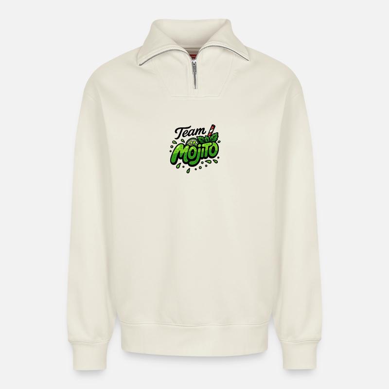 Team Mojito - Sweat unisexe décontracté en coton biologique à demi-zip – de SPREAD - blanc cassé