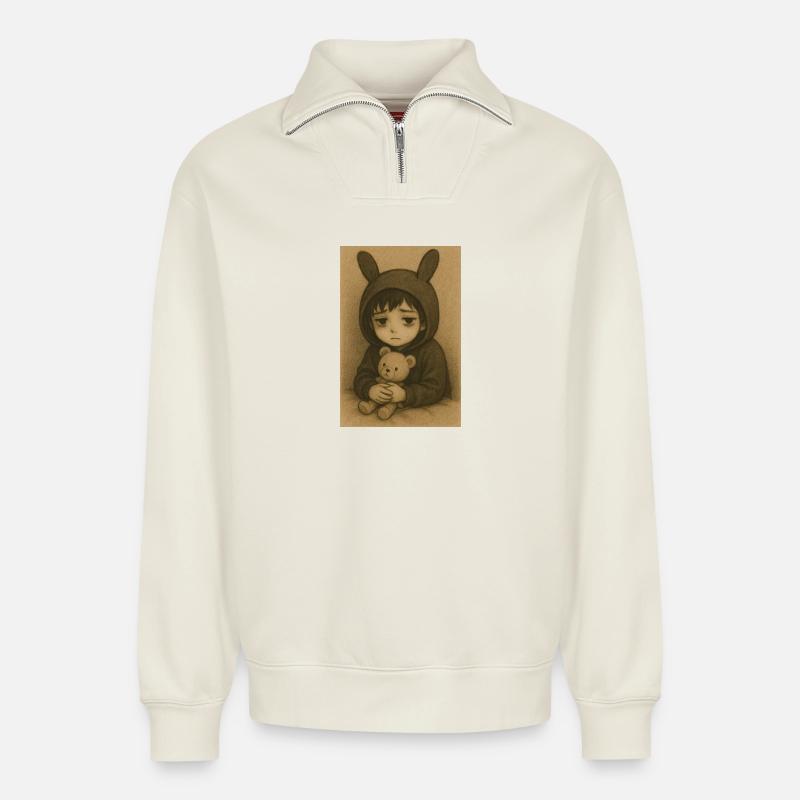 "Riku" - Relaxed Unisex Organic Half Zip Sweatshirt – von SPREAD - Naturweiß