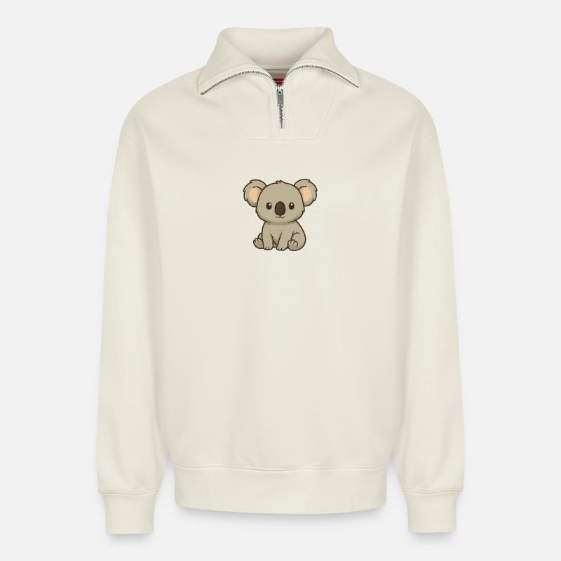 Koala - Relaxed Unisex Organic Half Zip Sweatshirt – von SPREAD - Naturweiß