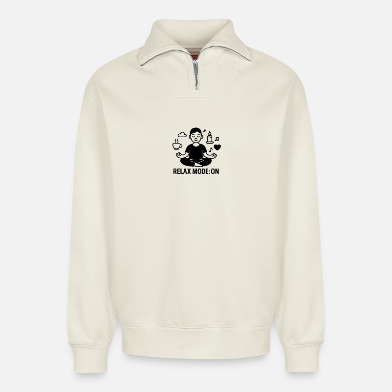 Entspannungsmeditation mit Chill-Design - Relaxed Unisex Organic Half Zip Sweatshirt – von SPREAD - Naturweiß