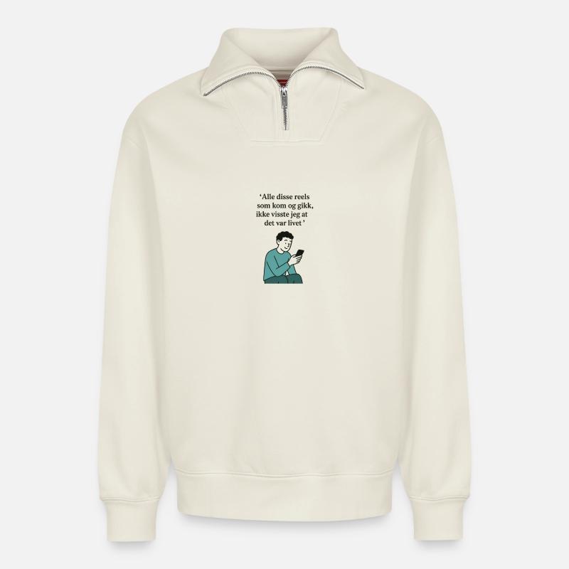 Rollen - Relaxed Unisex Organic Half Zip Sweatshirt – von SPREAD - Naturweiß