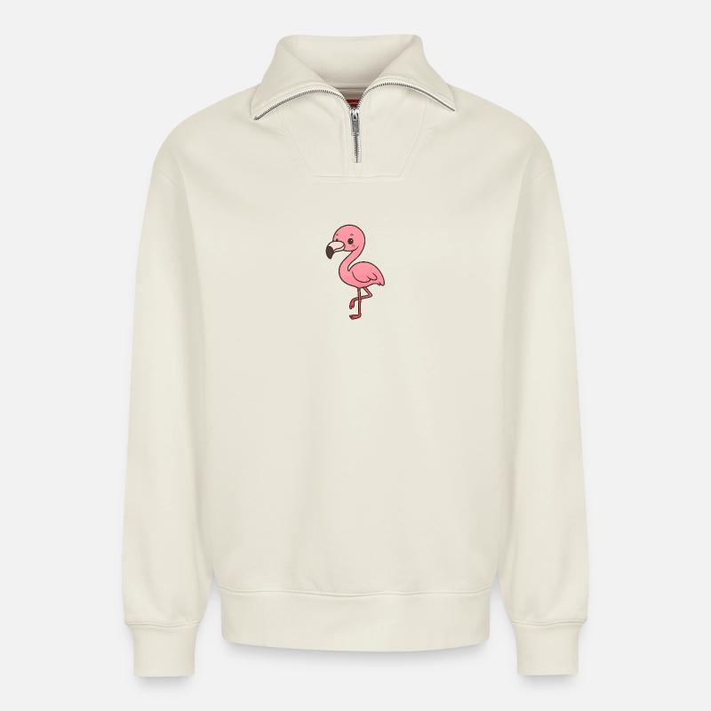 Verspielter Flamingo mit Witz - Relaxed Unisex Organic Half Zip Sweatshirt – von SPREAD - Naturweiß