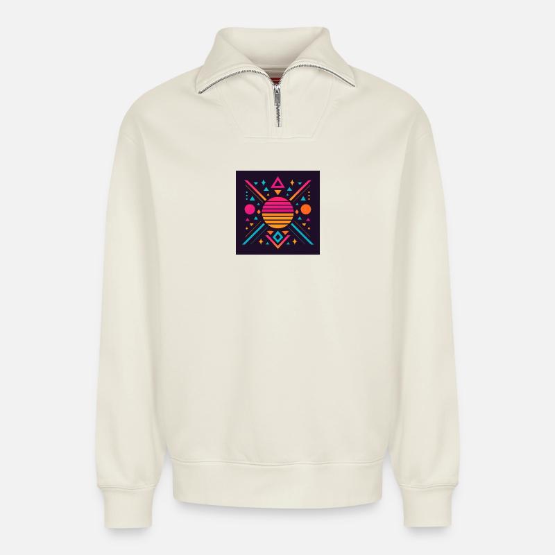 Synthwave geometric pattern - Relaxed Unisex Organic Half Zip Sweatshirt – by SPREAD - off white