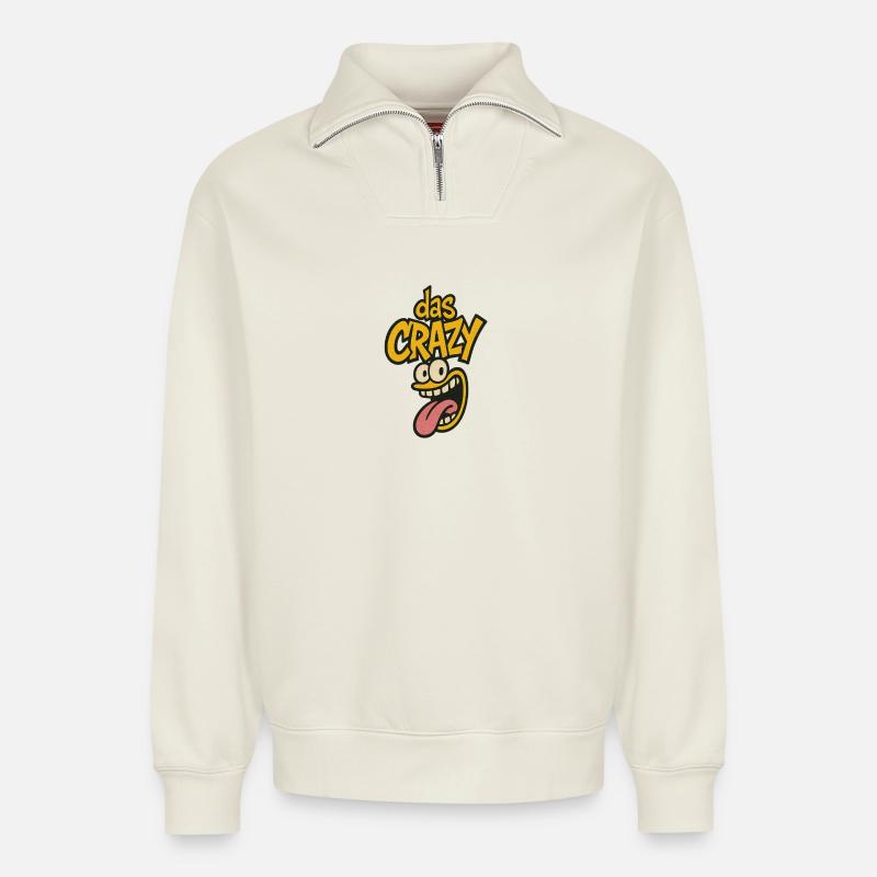 Verspieltes Comic-Art Motiv das Crazy  - Relaxed Unisex Organic Half Zip Sweatshirt – von SPREAD - Naturweiß