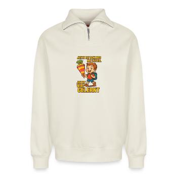 Funny 1 day of school motif - Relaxed Unisex Organic Half Zip Sweatshirt – by SPREAD - off white - Front