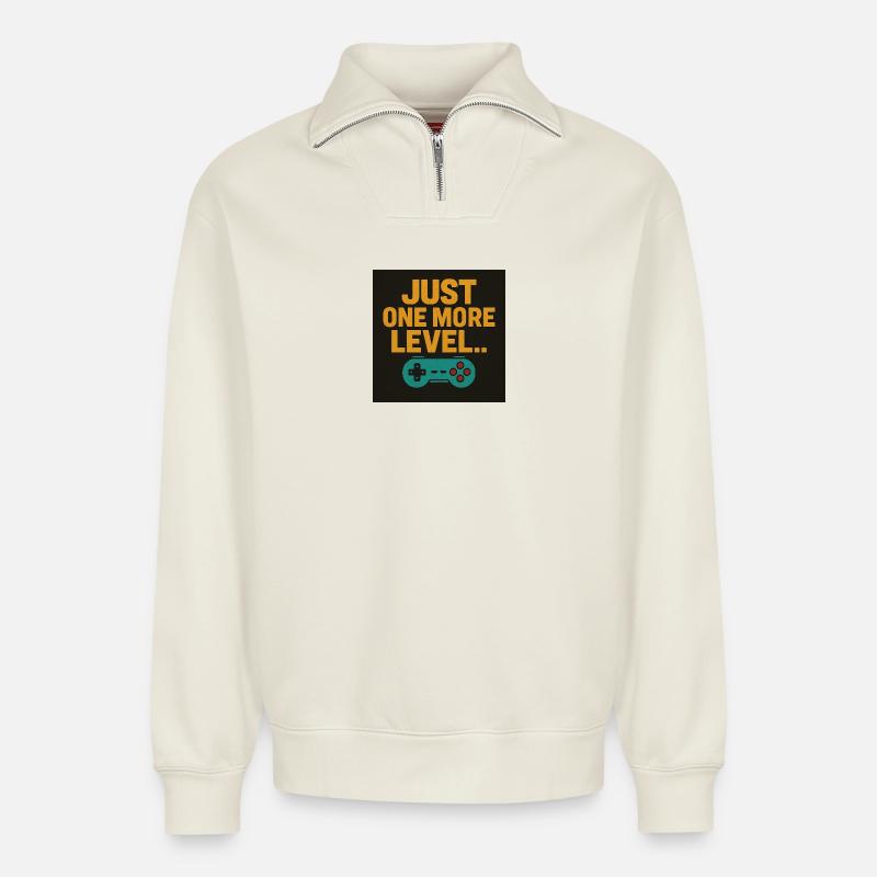 Gaming Motivation Spruch mit Controller - Relaxed Unisex Organic Half Zip Sweatshirt – von SPREAD - Naturweiß