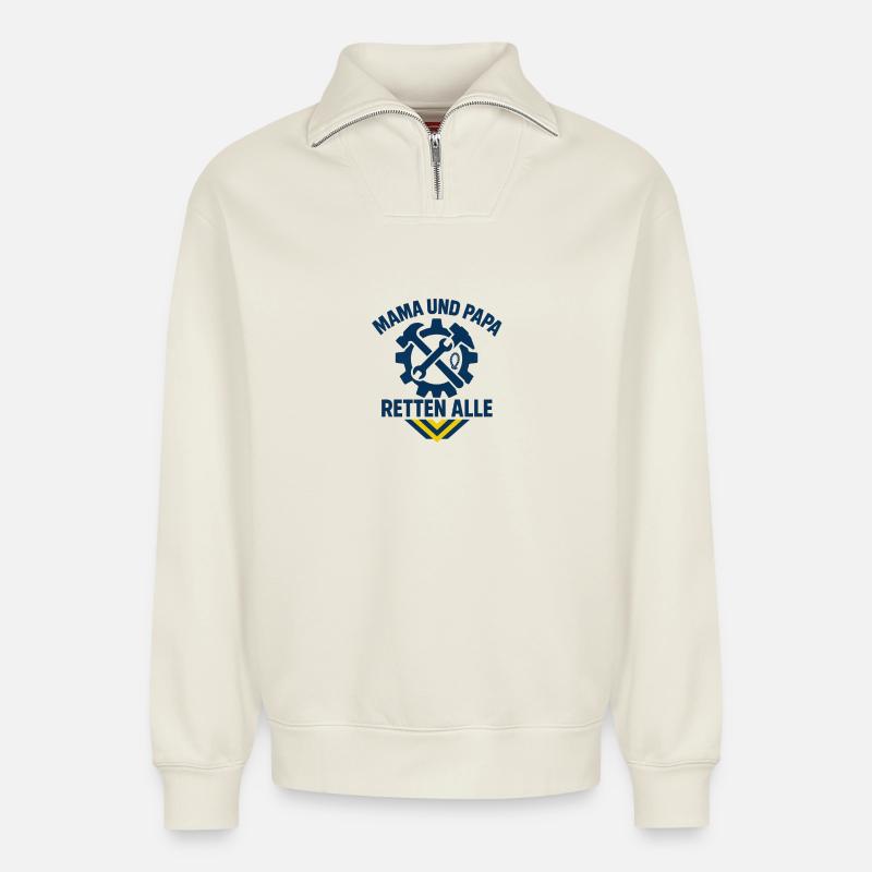 Mutter Vater Rettung Team Design - Relaxed Unisex Organic Half Zip Sweatshirt – von SPREAD - Naturweiß